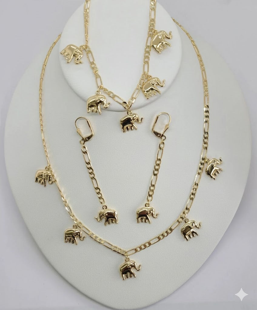 (1-6194-1) Gold Laminate - Figaro Chains with Elephants Set- BGO
