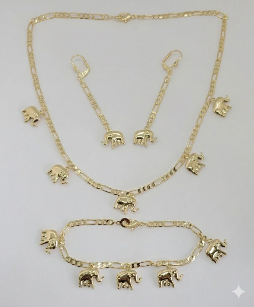 (1-6194-1) Gold Laminate - Figaro Chains with Elephants Set- BGO
