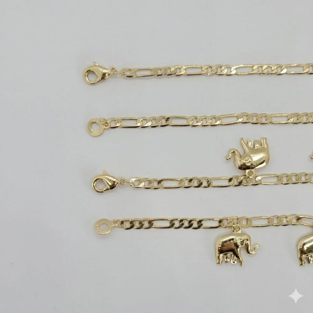 (1-6194-1) Gold Laminate - Figaro Chains with Elephants Set- BGO